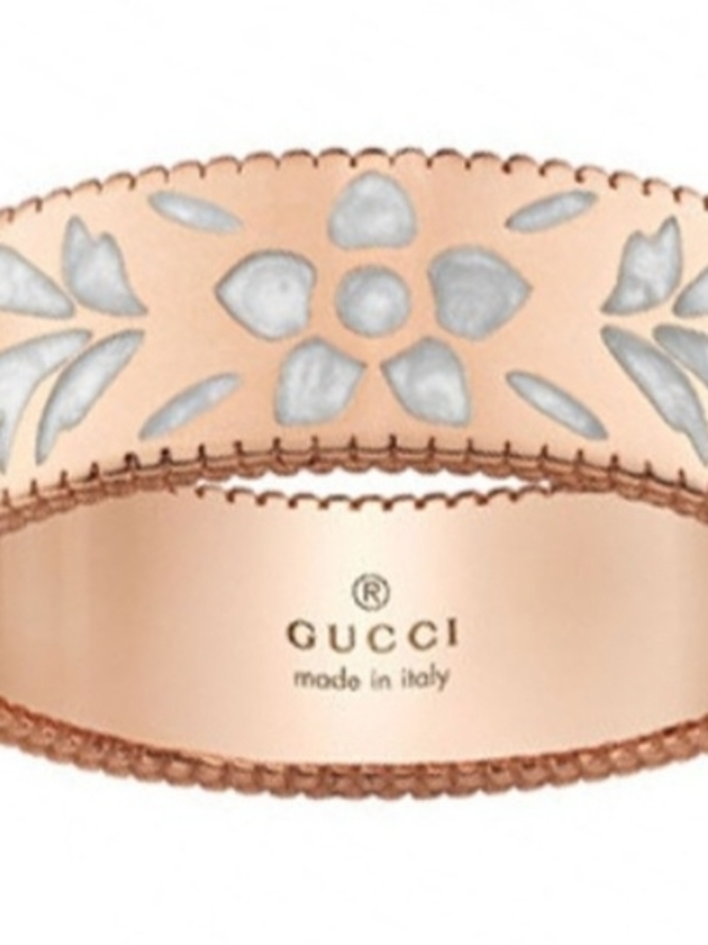 Gucci Rose Gold Band with Silver Floral Inlay